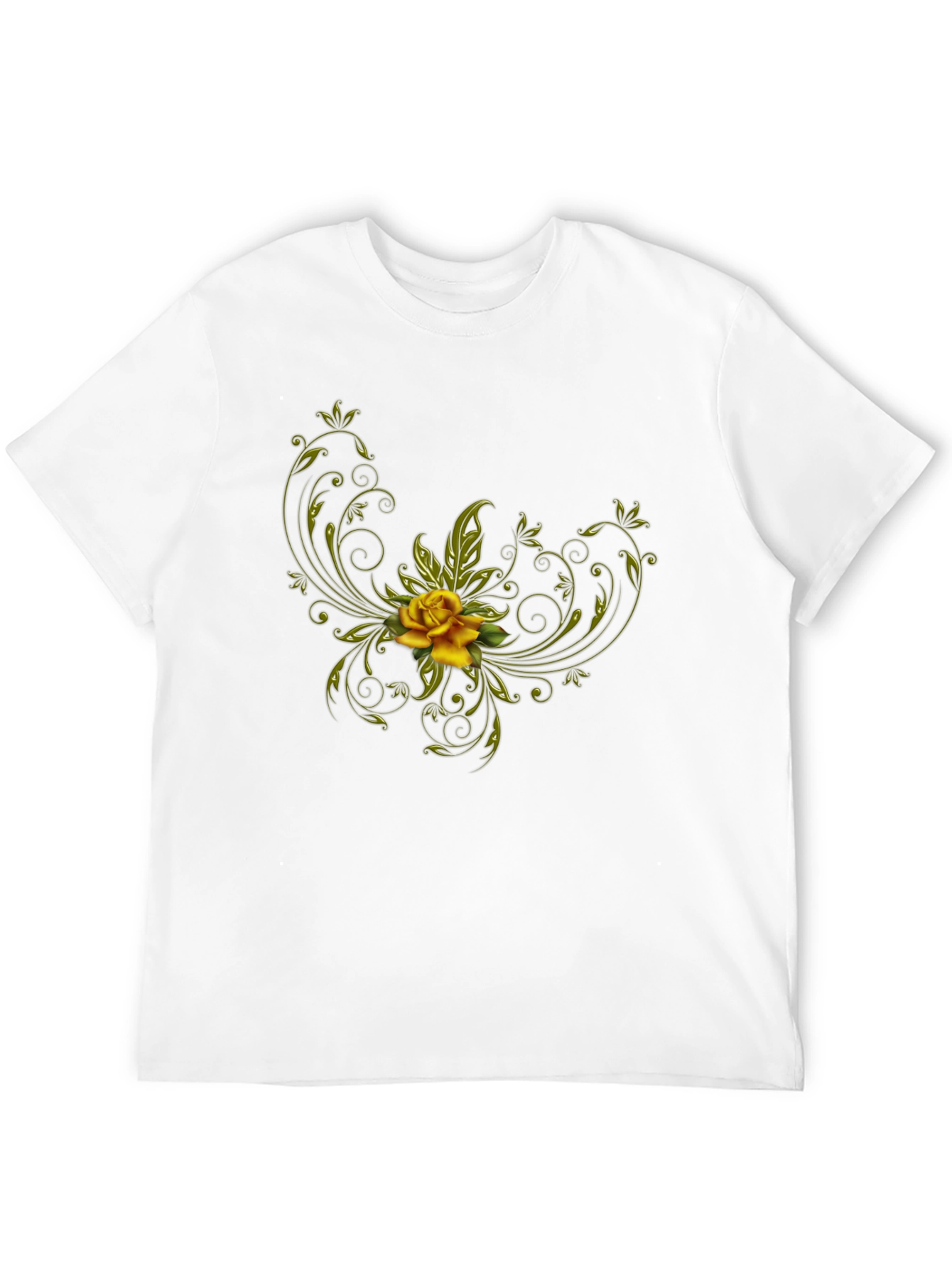 Black T-Shirt with Floral Yellow Rose Design