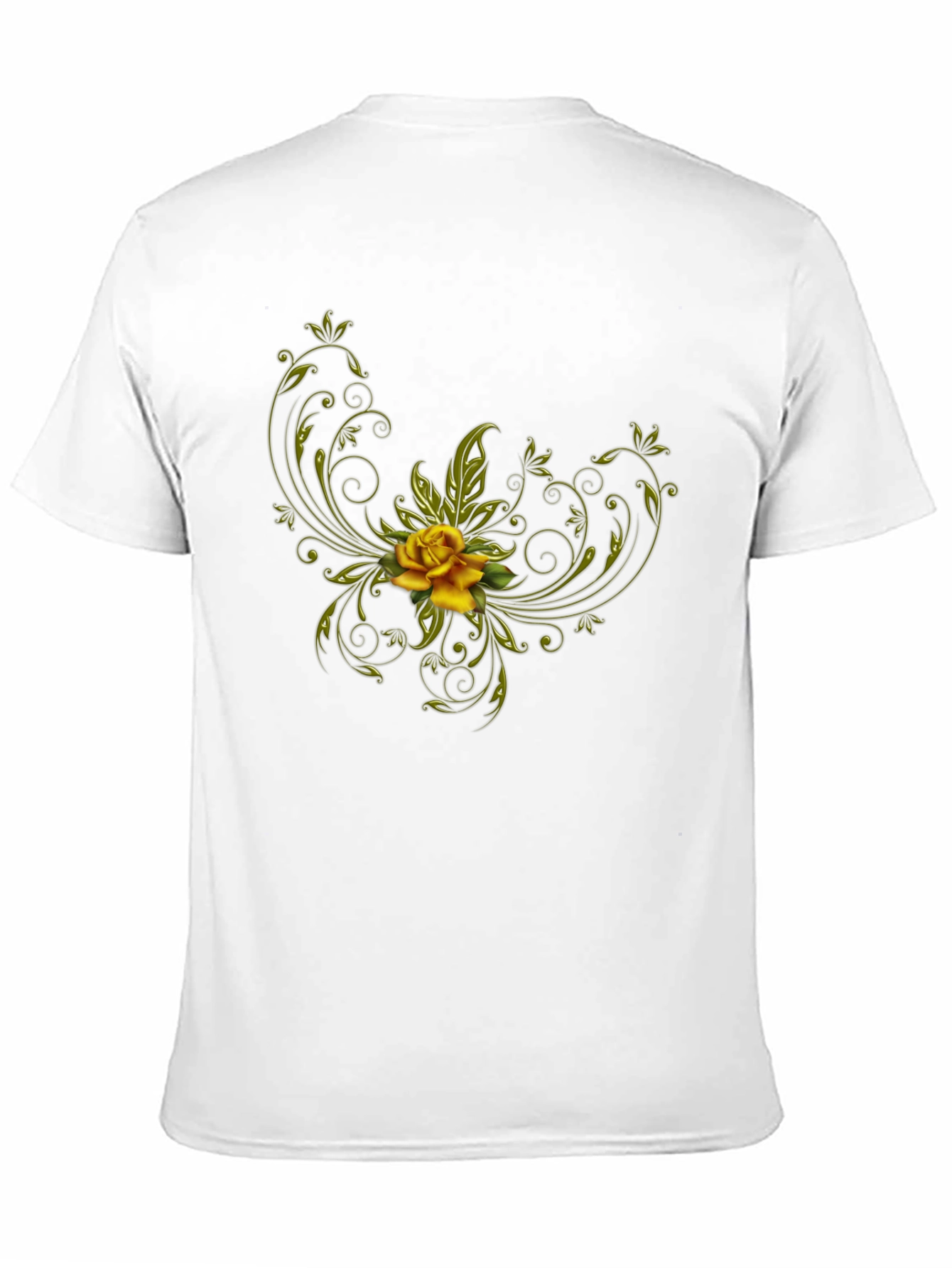Black T-Shirt with Floral Yellow Rose Design
