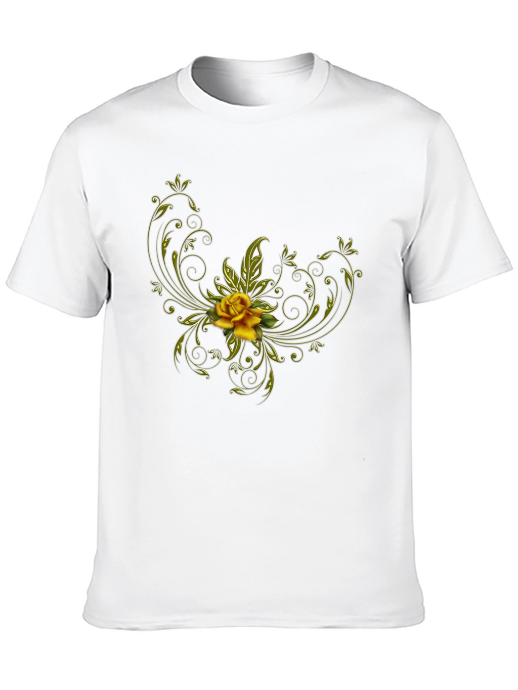 Black T-Shirt with Floral Yellow Rose Design