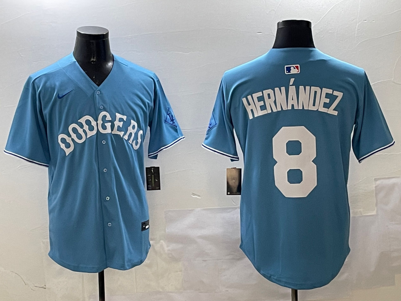 Men's Los Angeles Dodgers Enrique Hernandez #8 Light Blue Limited Player Jerseys
