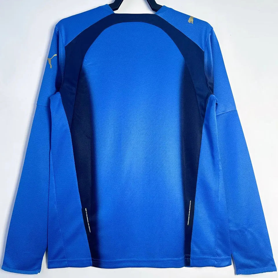 2006 Italy Home Blue Retro Long Sleeve Soccer Jersey Back