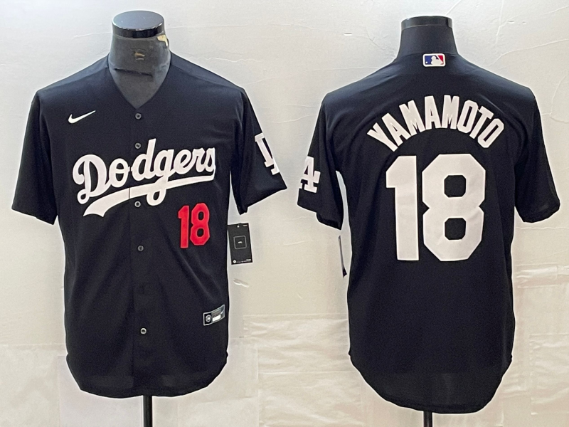 Men's Los Angeles Dodgers Yoshinobu Yamamoto #18 Black Replica Game Jerseys