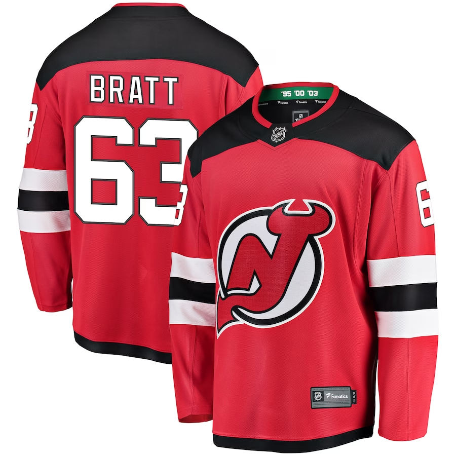 Men's New Jerseys Devils Jesper Bratt #63 Red Player Game Jerseys