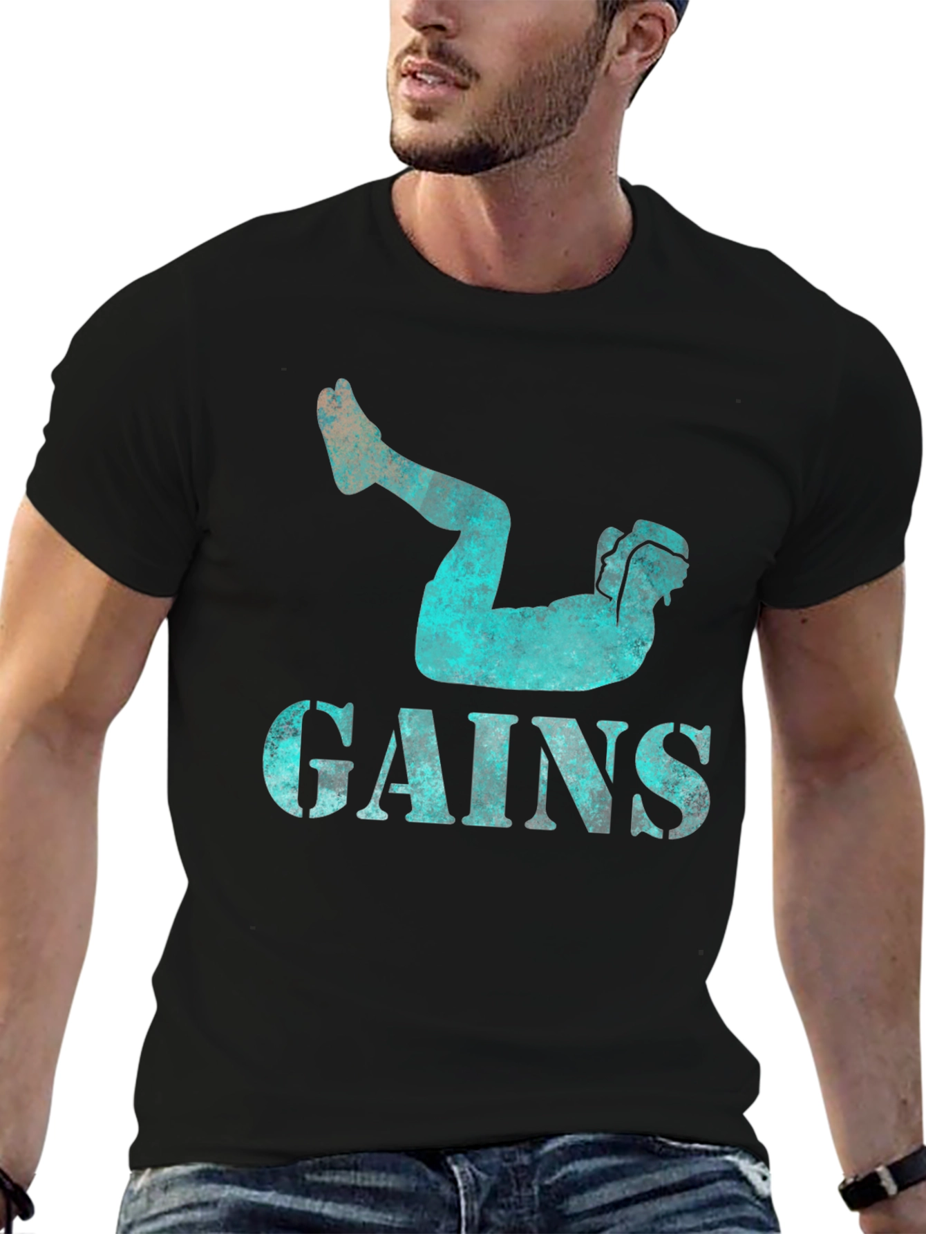 Gains Workout Black Graphic Tee for Men