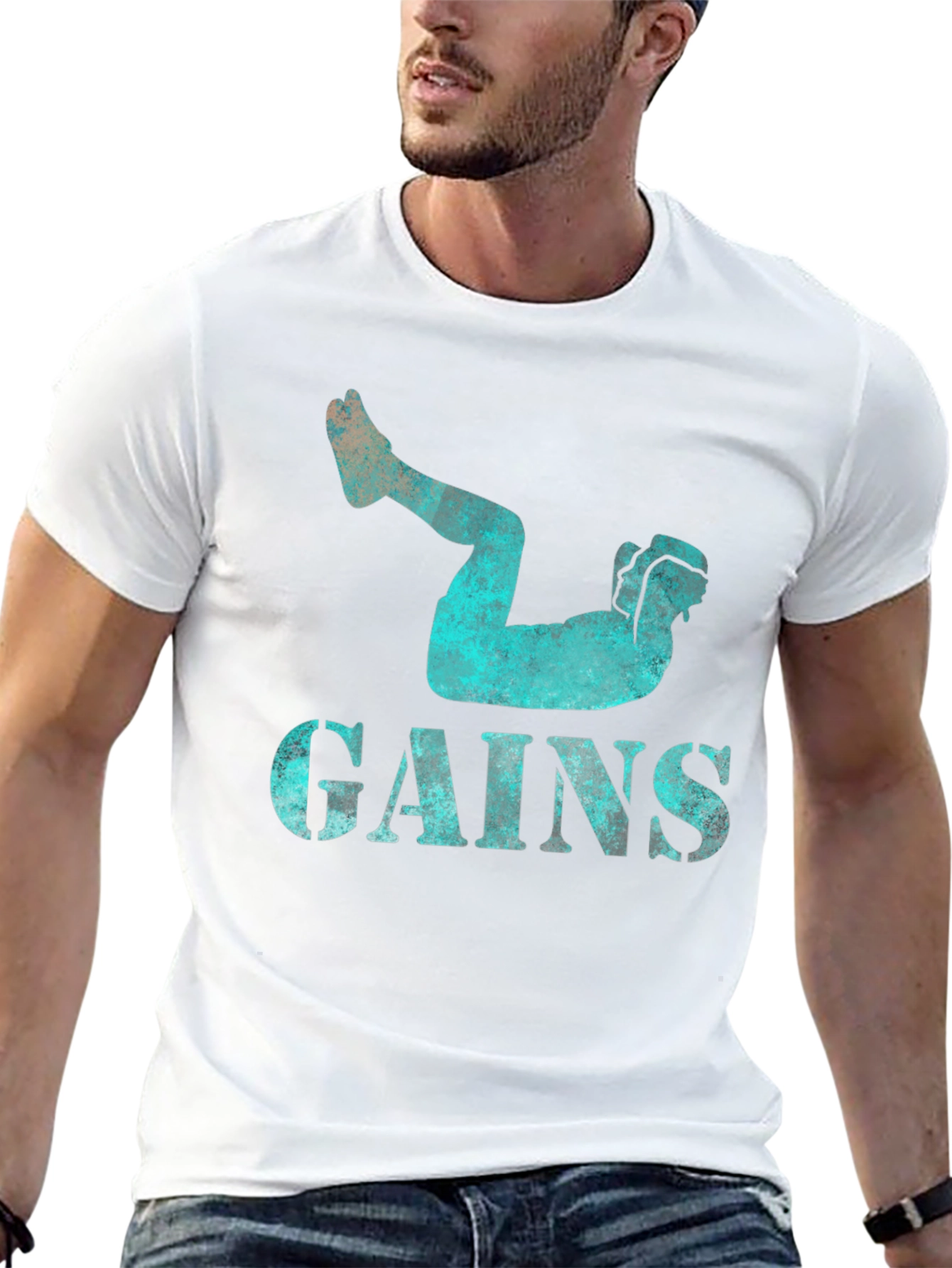 Gains Workout Black Graphic Tee for Men