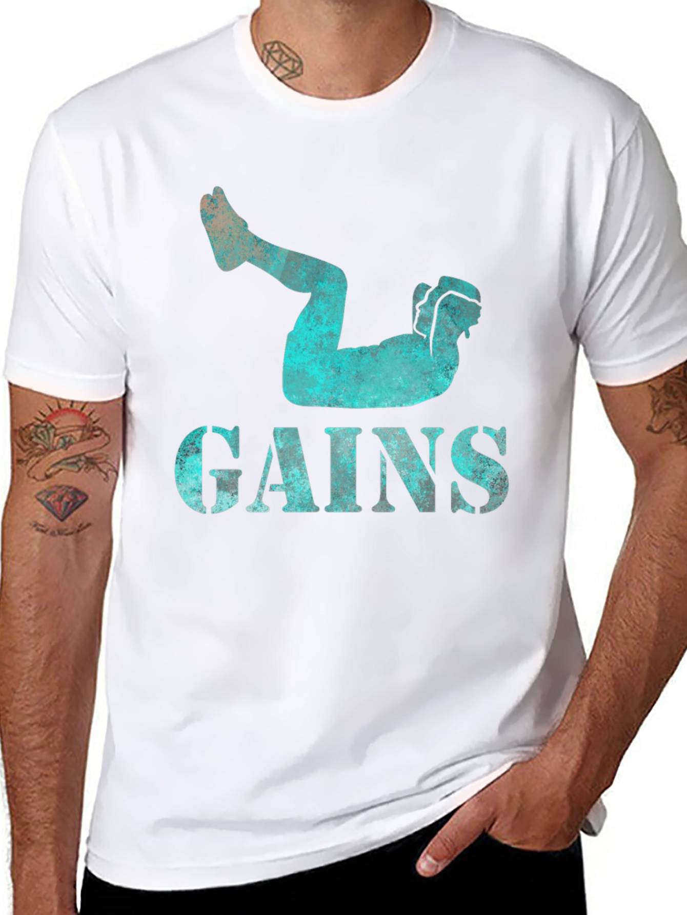 Gains Workout Black Graphic Tee for Men