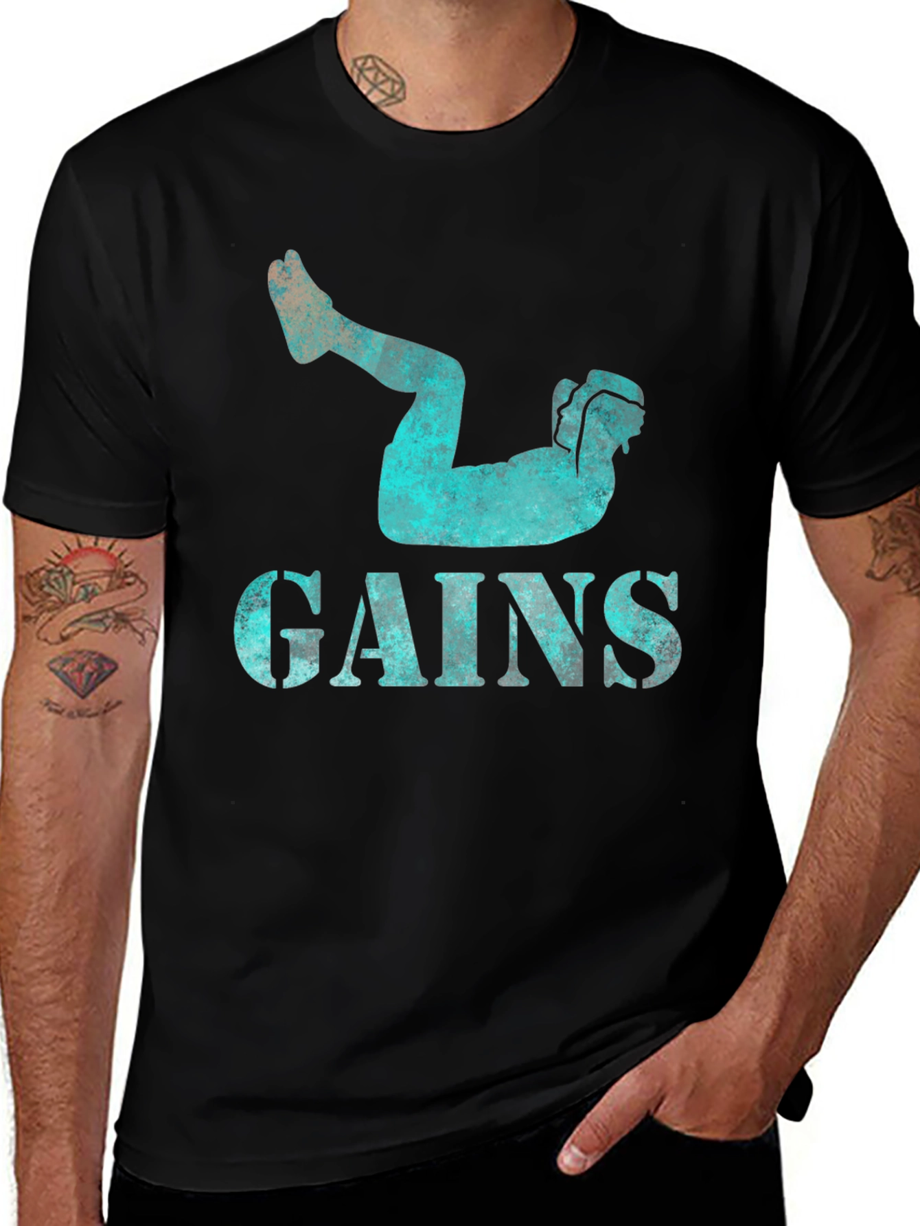Gains Workout Black Graphic Tee for Men