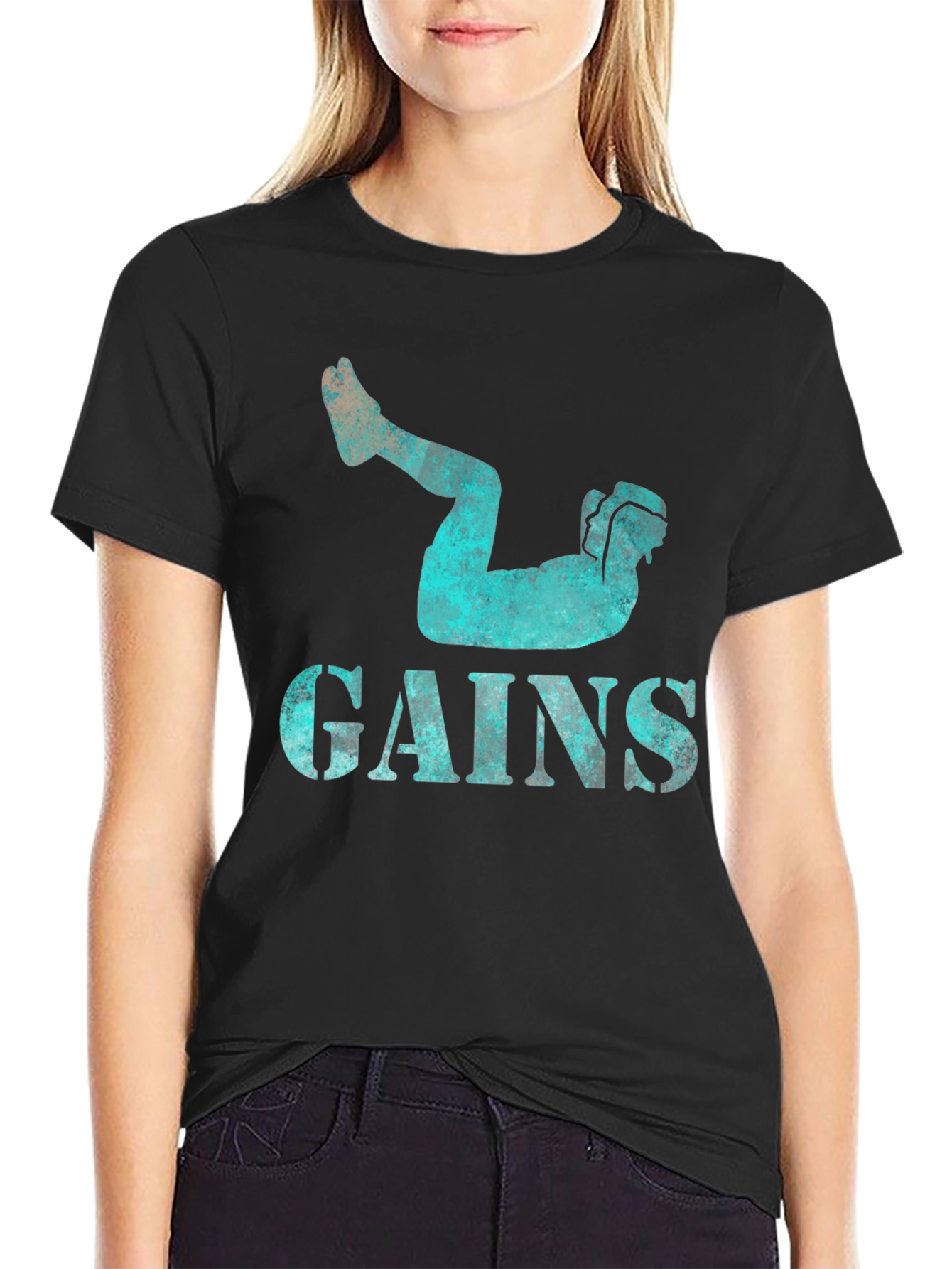 Gains Workout Black Graphic Tee for Men