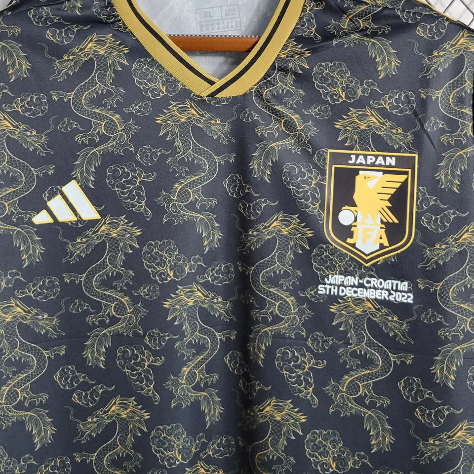 2023 Japan Black With Gold Dragon Fans Soccer Jersey Detail 3