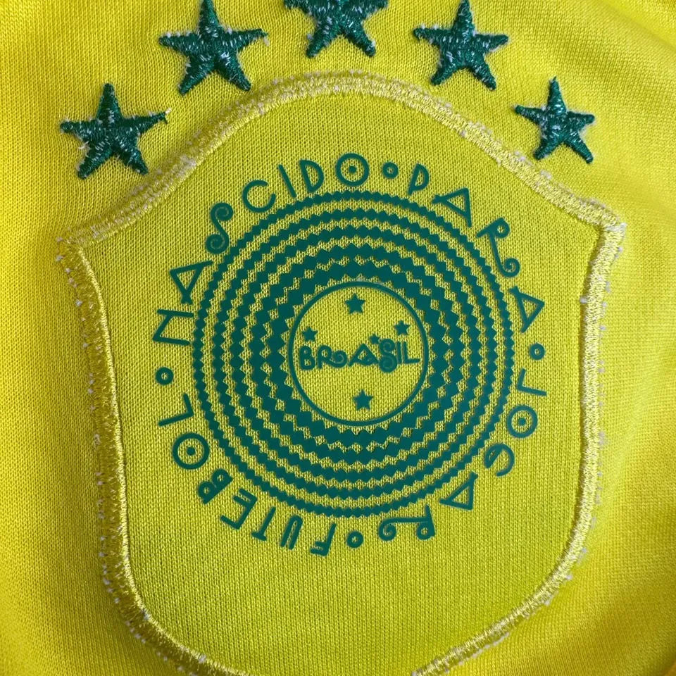 2014 Brazil Home Yellow Retro Soccer Jersey Detail 3