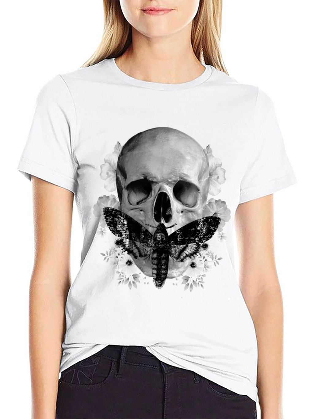 Skull & Moth Graphic Tee - Dark Aesthetic