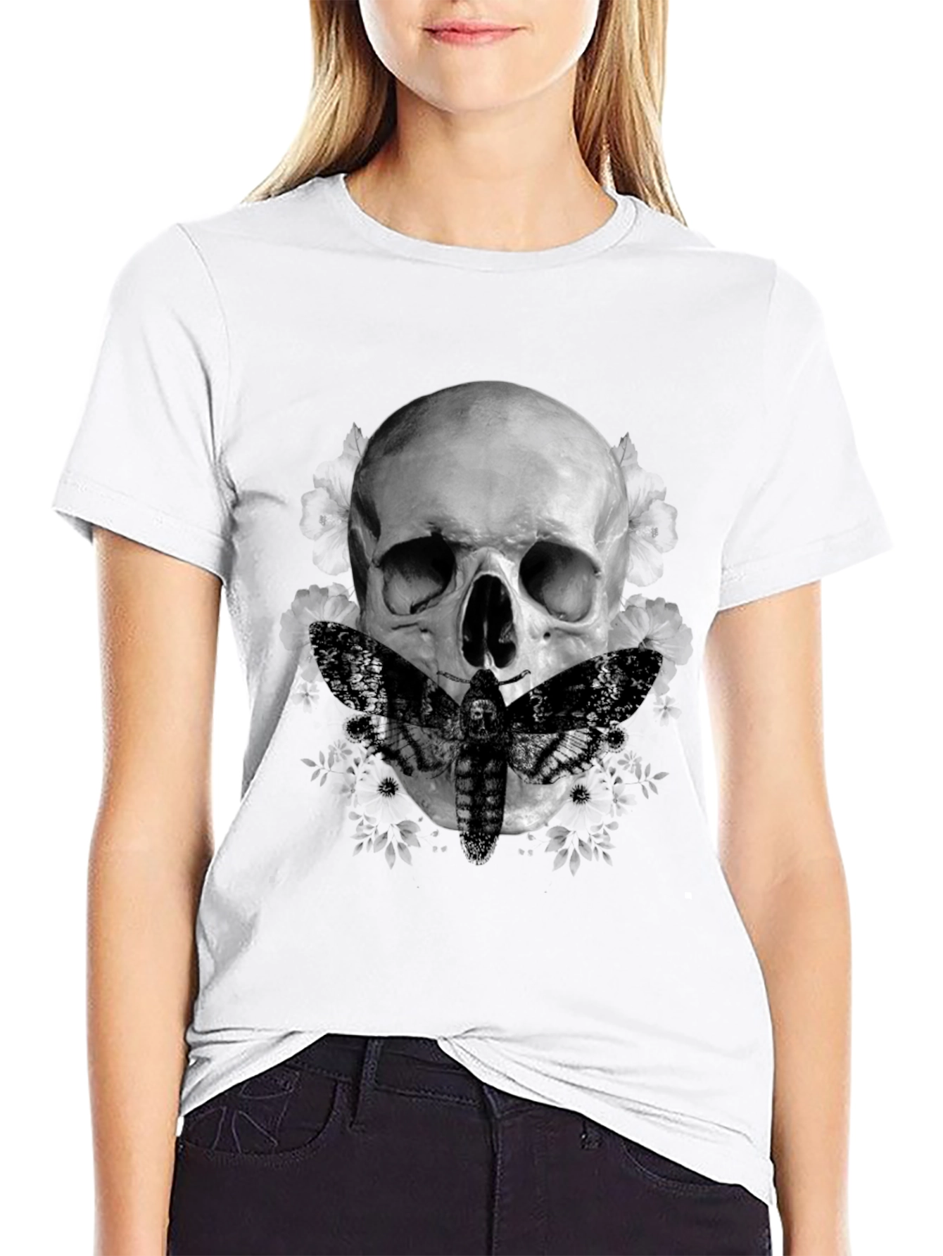 Skull & Moth Graphic Tee - Dark Aesthetic