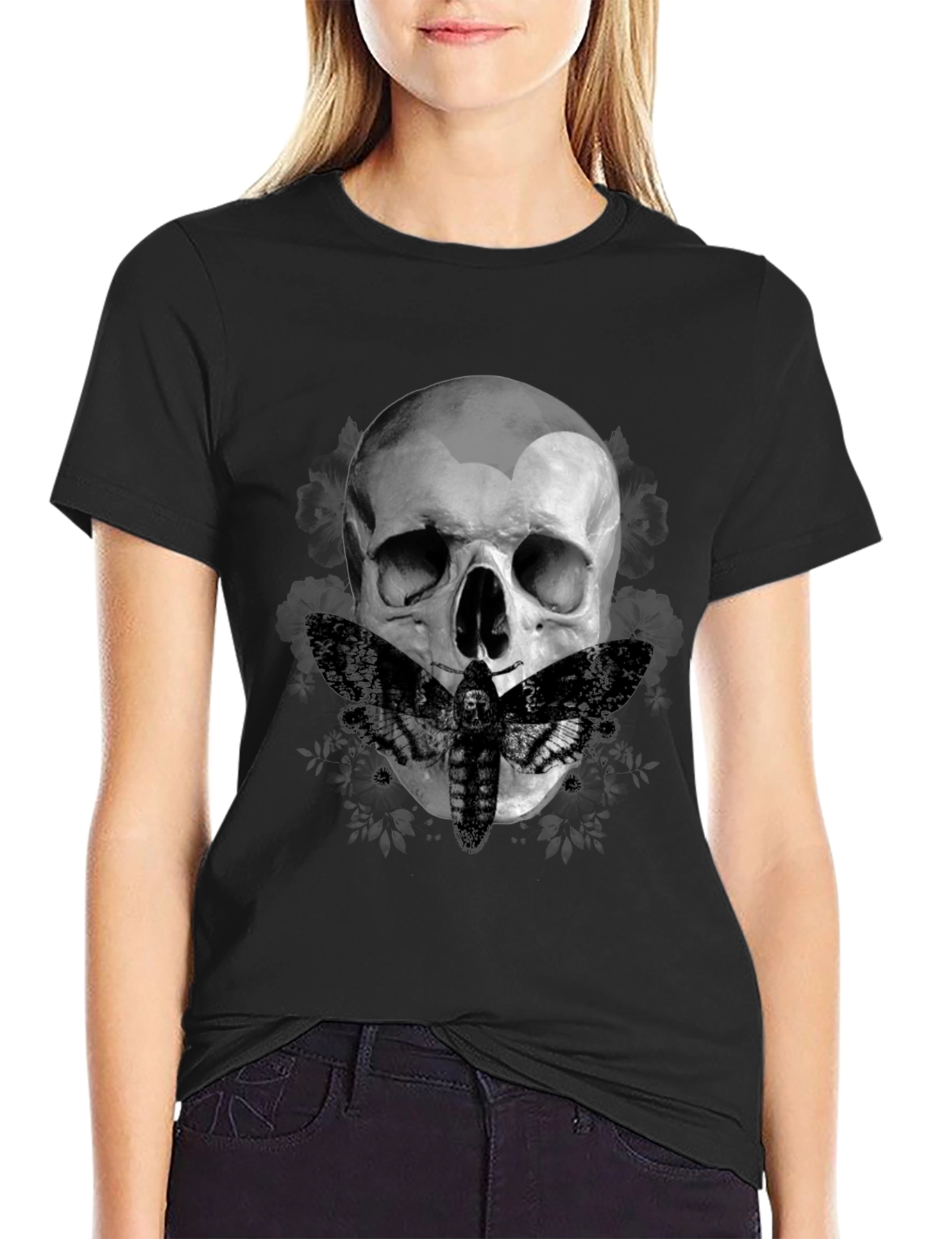 Skull & Moth Graphic Tee - Dark Aesthetic