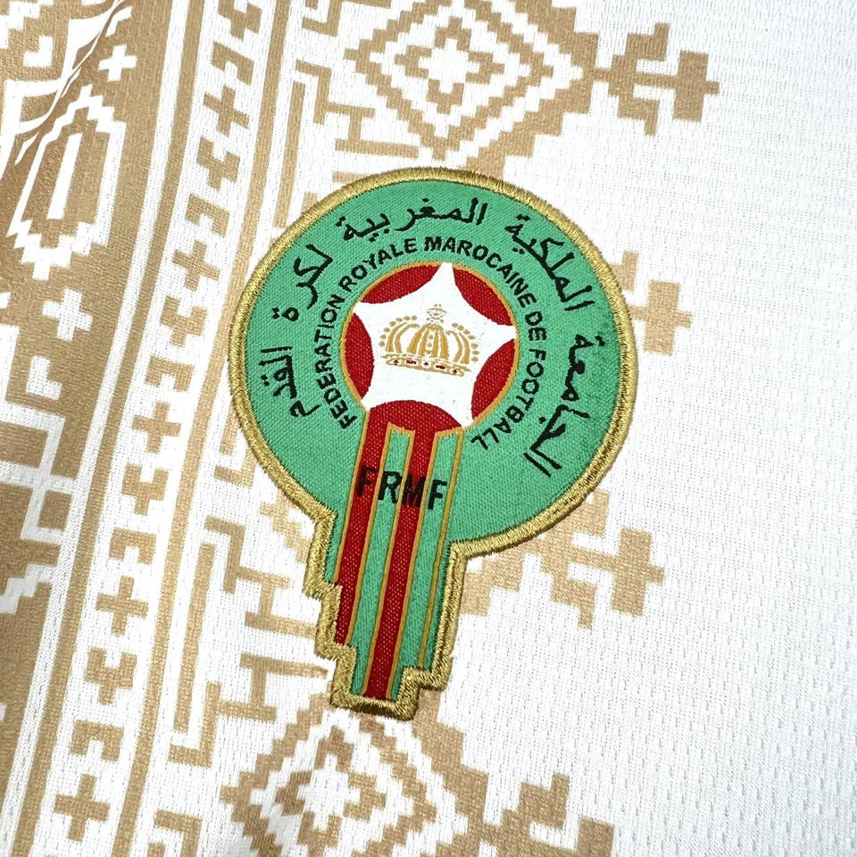 2026/27 Morocco Away White Fans Soccer Jersey (Have Right Patch 有右臂章 黑底白字） Detail 3