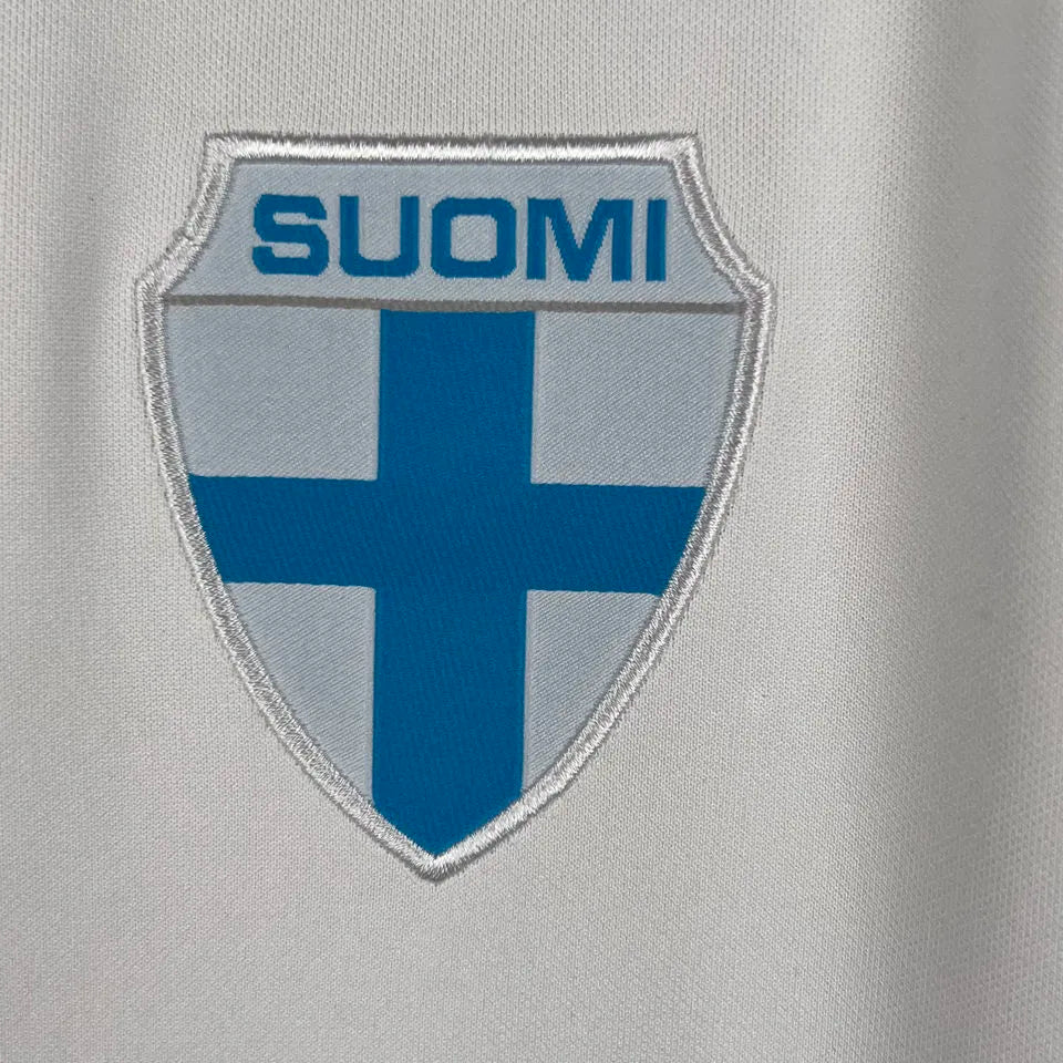 1982 Finland Home White Retro Soccer Jersey Detail 2