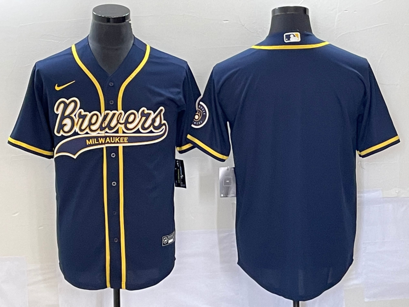 Men's Milwaukee Brewers Navy Replica Blank Jerseys Joint Edition
