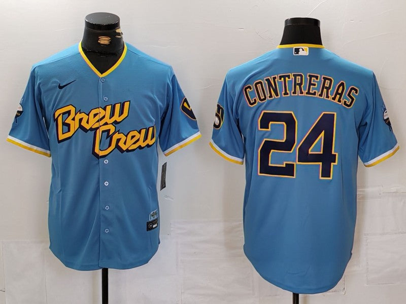 Men's Milwaukee Brewers William Contreras #24 Powder Blue City Connect Limited Player Jerseys