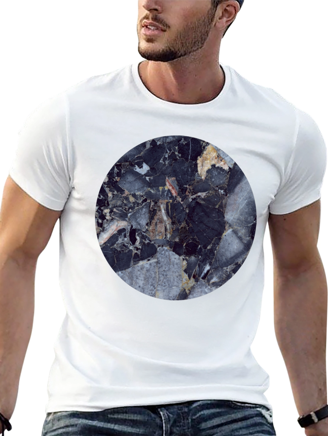 Modern Marble Graphic Black T-Shirt