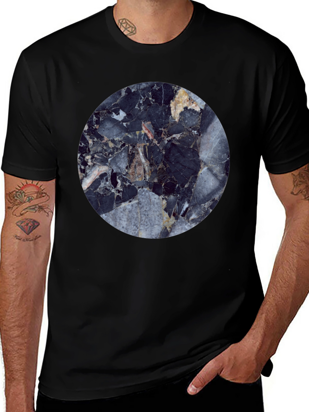 Modern Marble Graphic Black T-Shirt