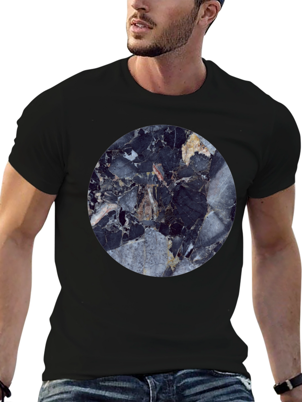 Modern Marble Graphic Black T-Shirt