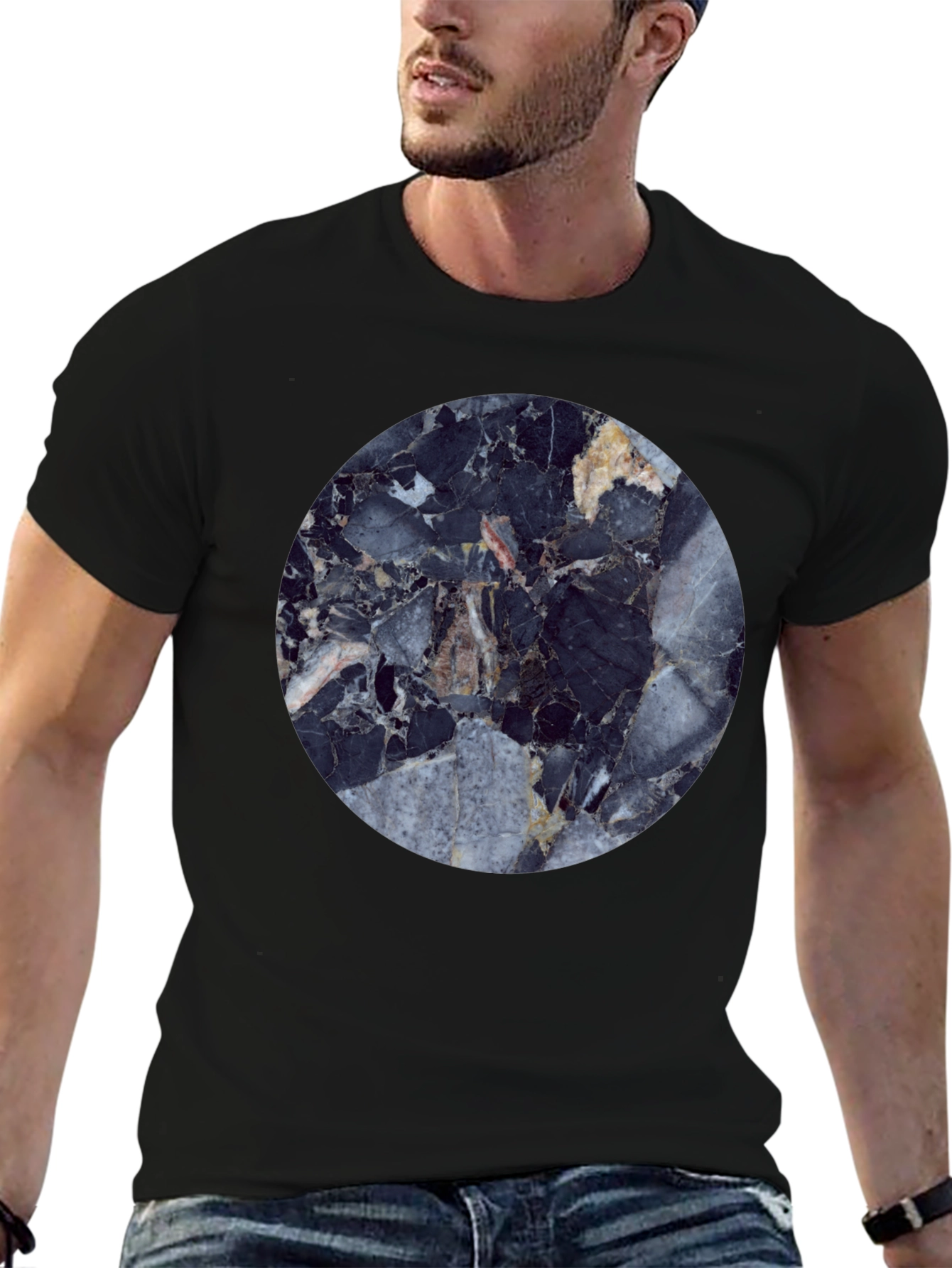 Modern Marble Graphic Black T-Shirt