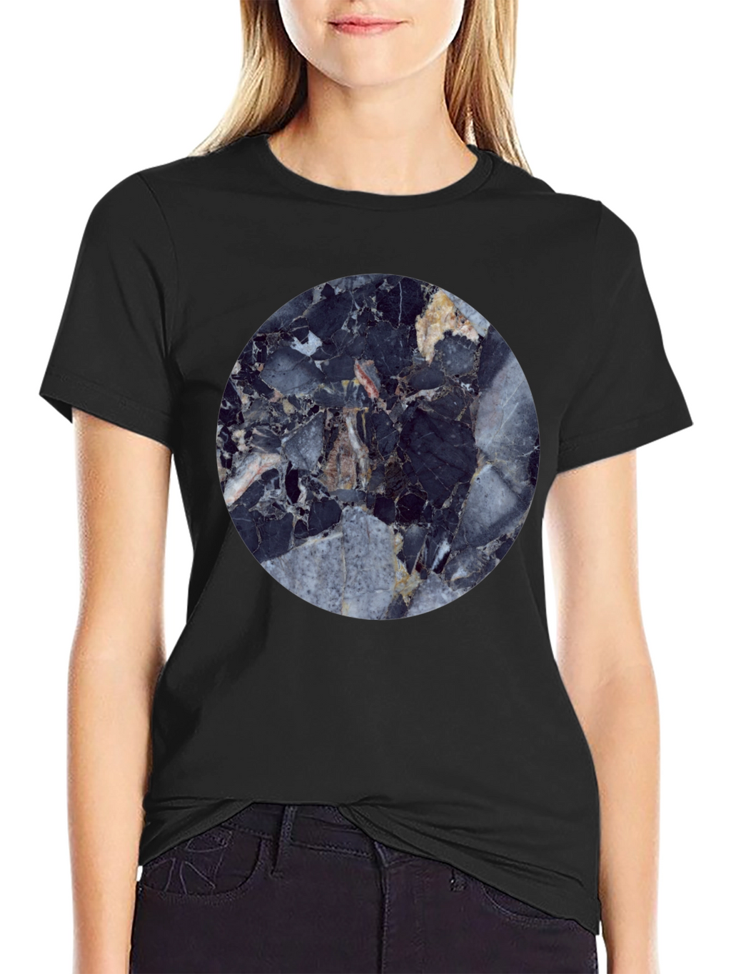 Modern Marble Graphic Black T-Shirt