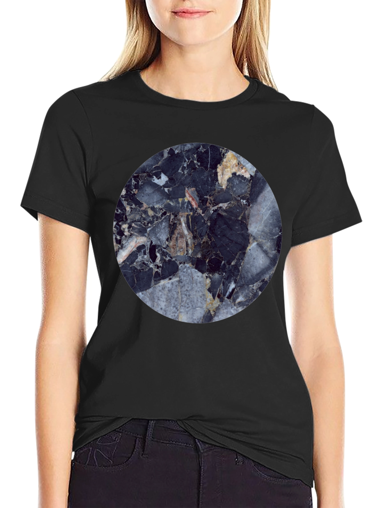 Modern Marble Graphic Black T-Shirt