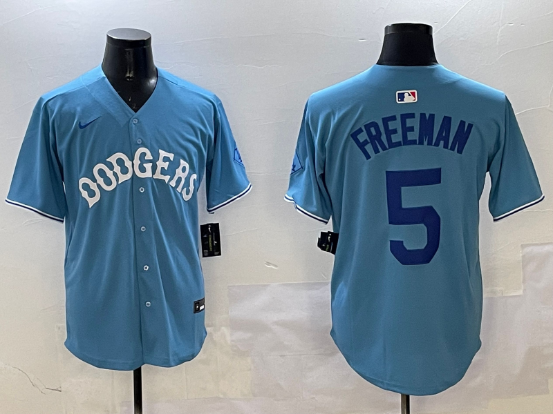 Men's Los Angeles Dodgers Freddie Freeman #5 Light Blue Replica Player Jerseys