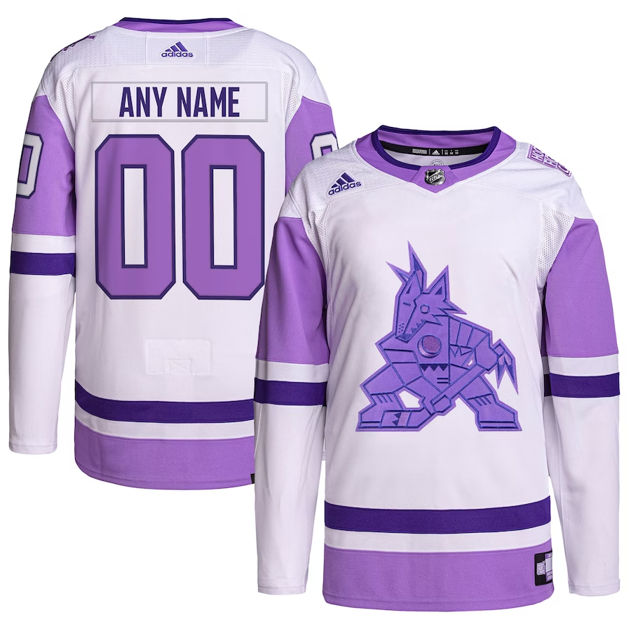Men's Arizona Coyotes White/Purple Hockey Fights Cancer Primegreen Authentic Custom Jerseys