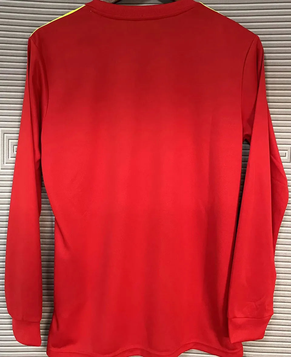 2018 Spain Home Red Retro Long Sleeve Jersey Back