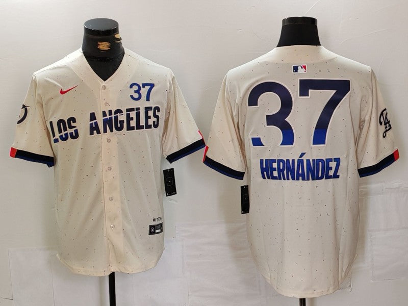 Men's Los Angeles Dodgers Teoscar Hernandez #37 Cream 2024 City Connect Limited Player Jerseys