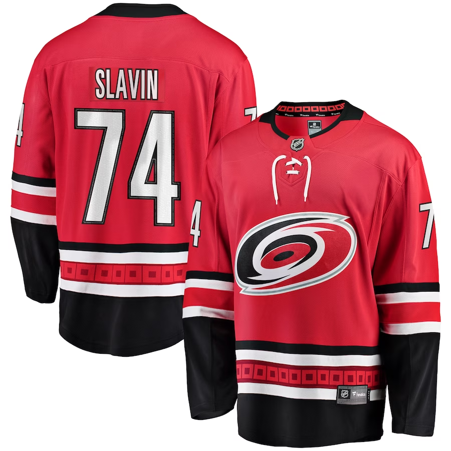 Men's Carolina Hurricanes Jaccob Slavin #74 Red Home Breakaway Player Jerseys