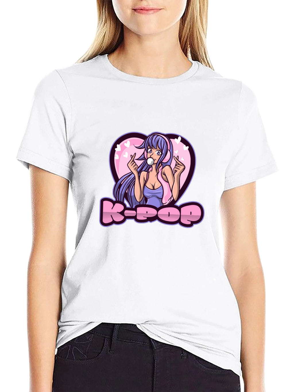 K-Pop Girl Graphic Tee - Black Cotton T-Shirt