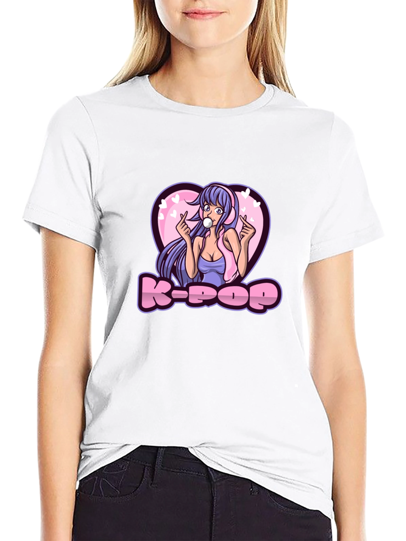 K-Pop Girl Graphic Tee - Black Cotton T-Shirt