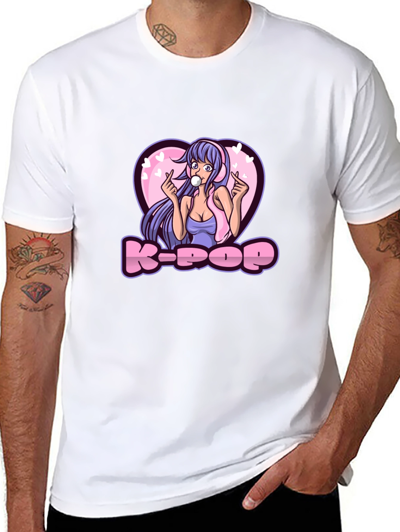 K-Pop Girl Graphic Tee - Black Cotton T-Shirt