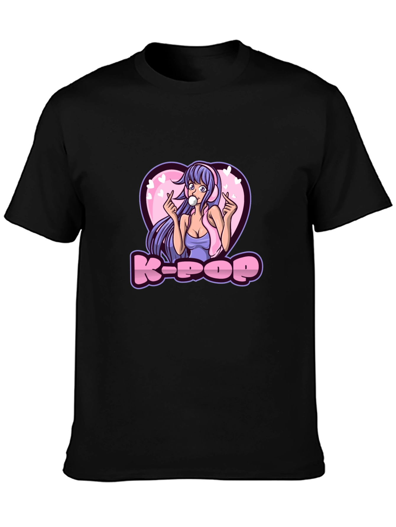 K-Pop Girl Graphic Tee - Black Cotton T-Shirt