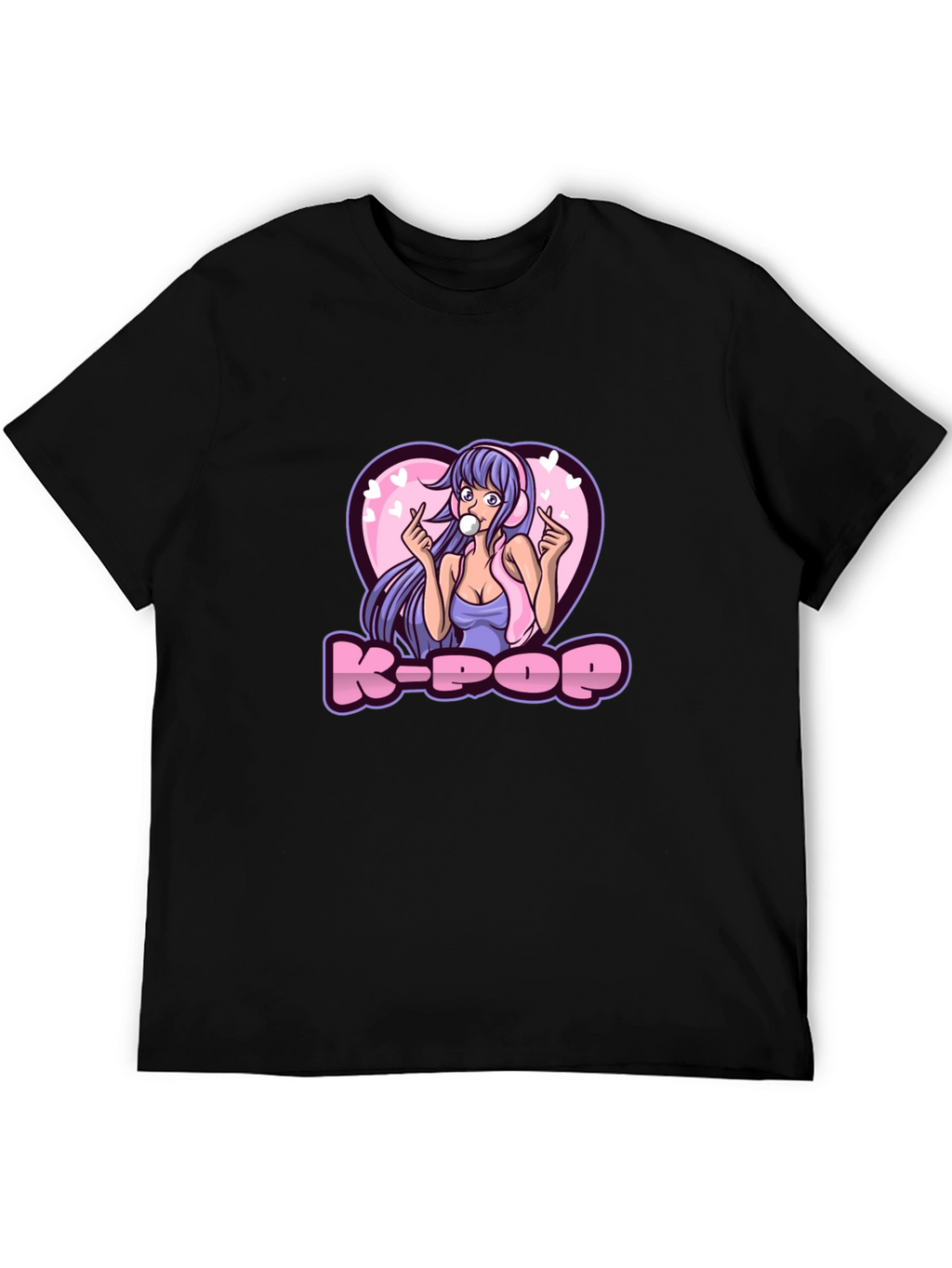 K-Pop Girl Graphic Tee - Black Cotton T-Shirt