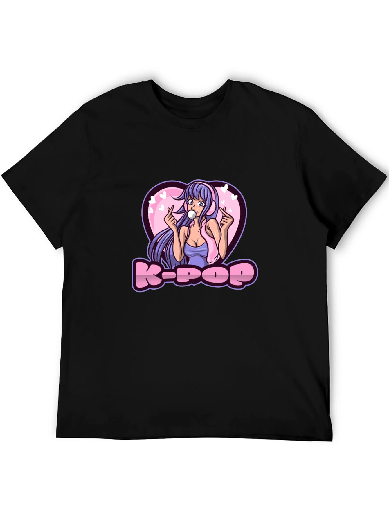 K-Pop Girl Graphic Tee - Black Cotton T-Shirt