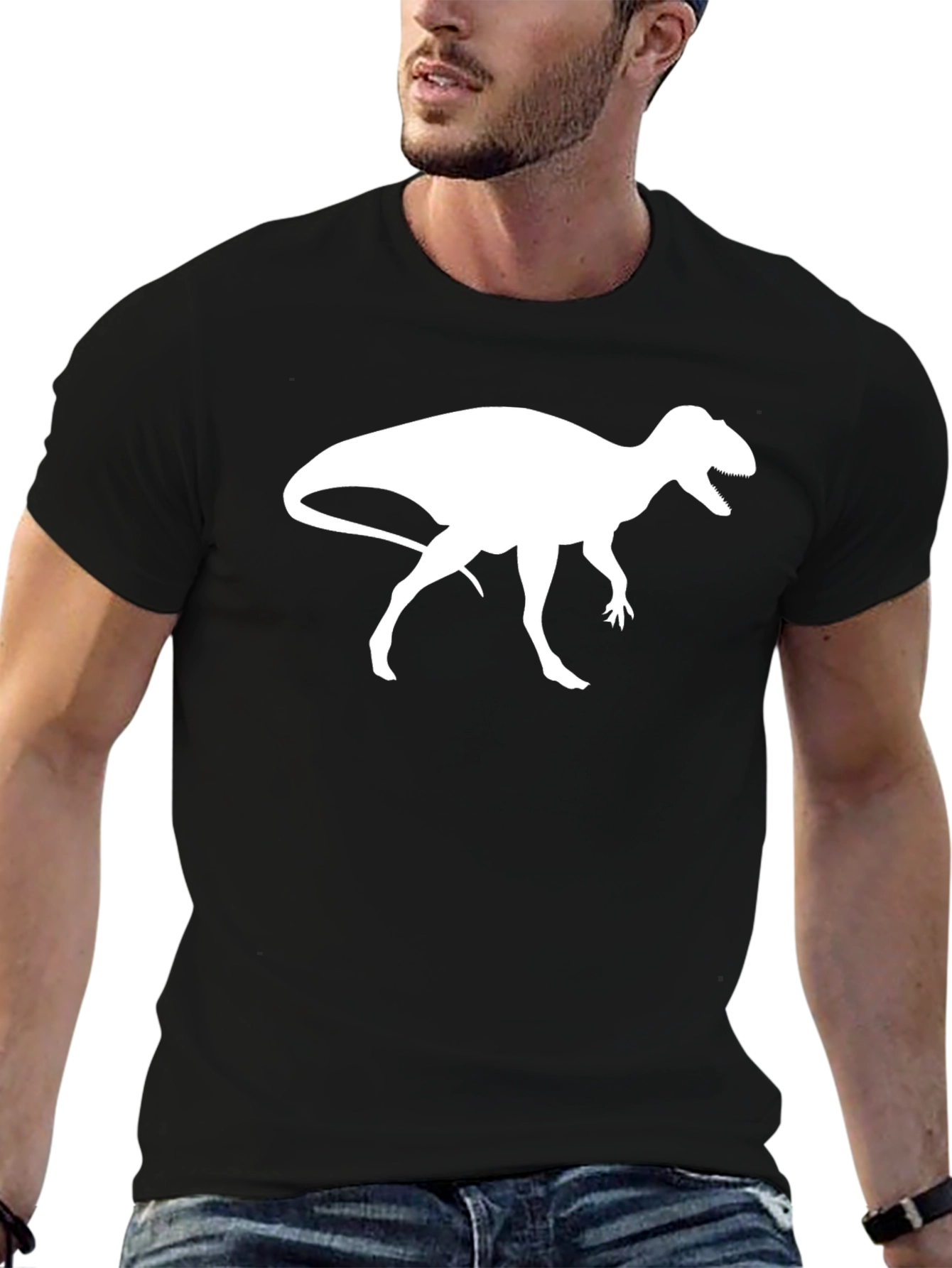 Dinosaur Graphic Tee - Black Cotton T-Shirt