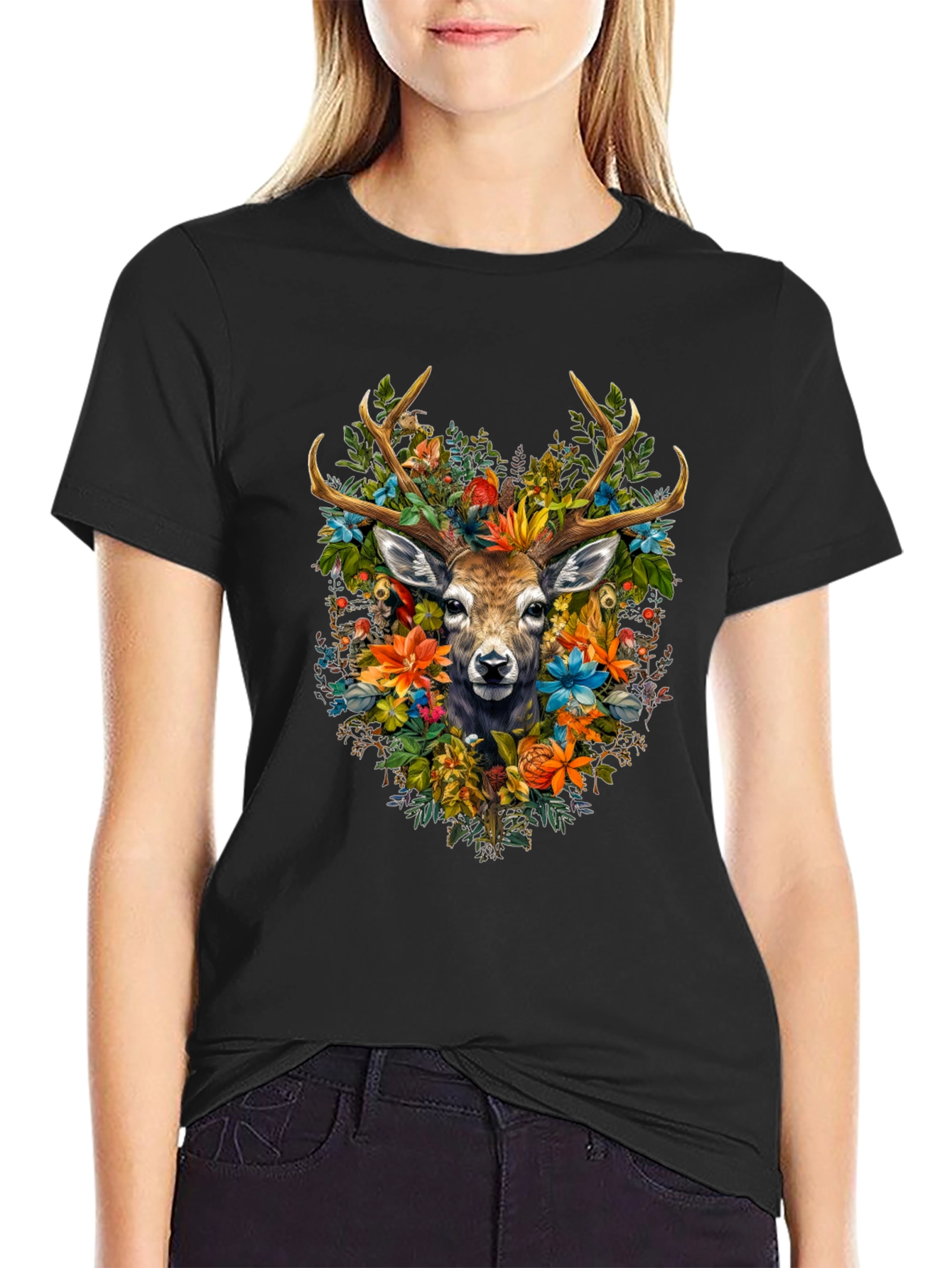Floral Deer Graphic T-Shirt