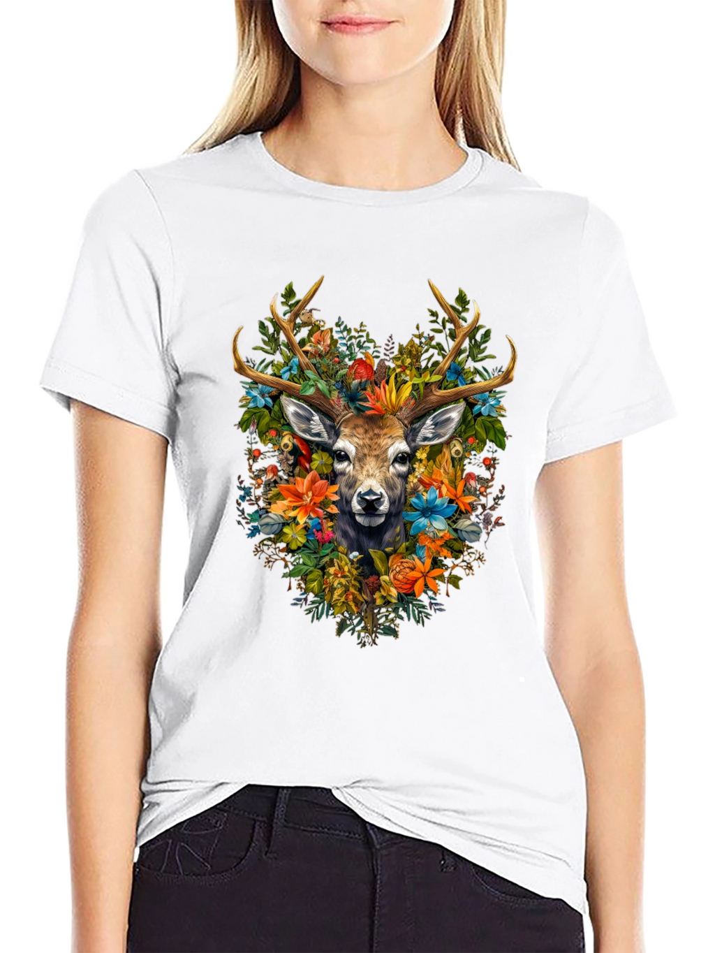 Floral Deer Graphic T-Shirt