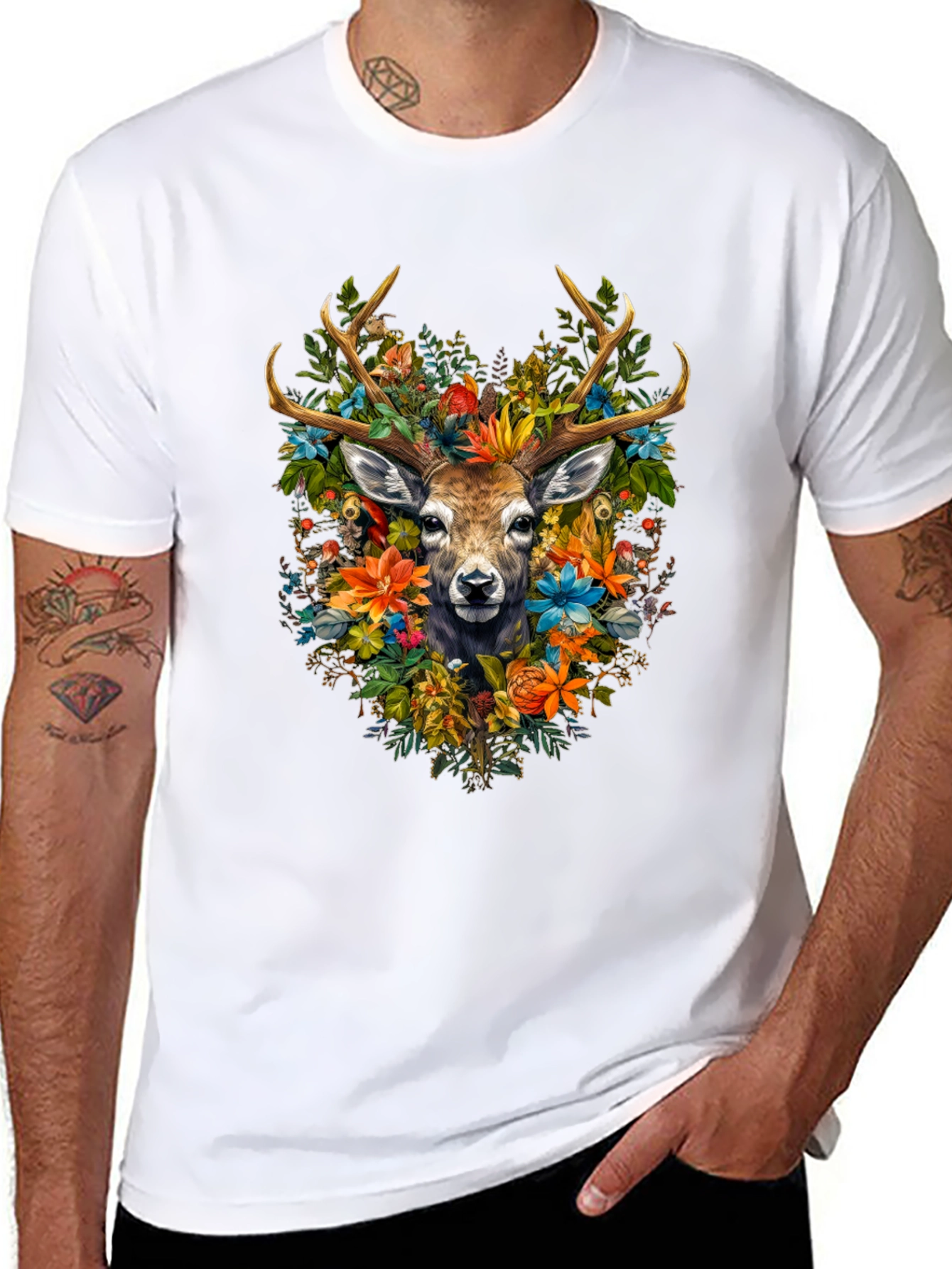 Floral Deer Graphic T-Shirt