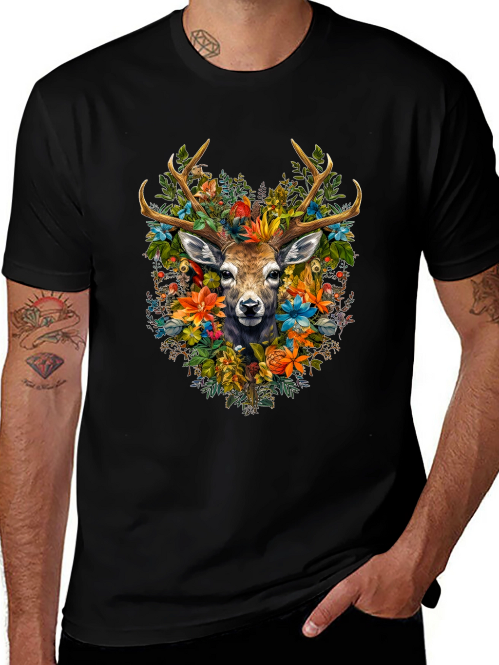 Floral Deer Graphic T-Shirt