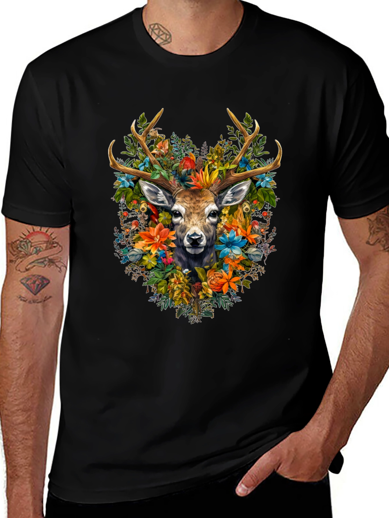 Floral Deer Graphic T-Shirt