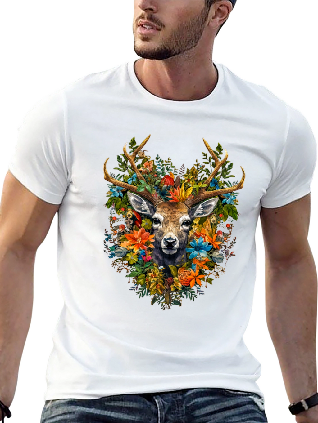 Floral Deer Graphic T-Shirt