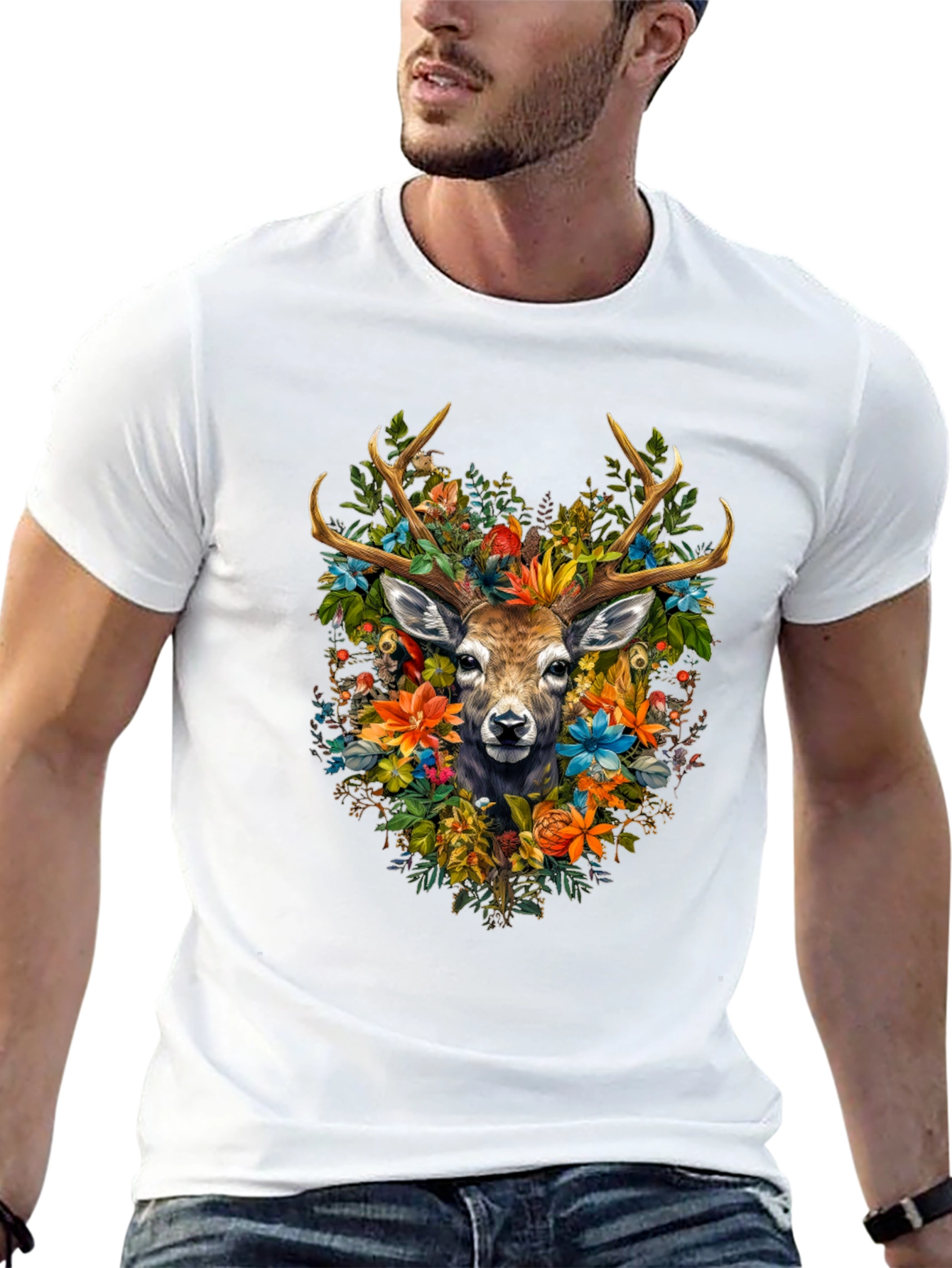 Floral Deer Graphic T-Shirt