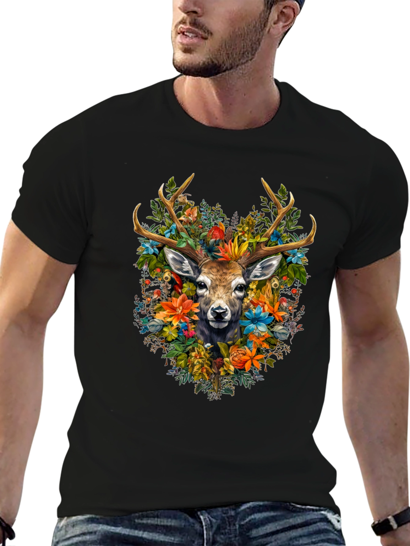 Floral Deer Graphic T-Shirt