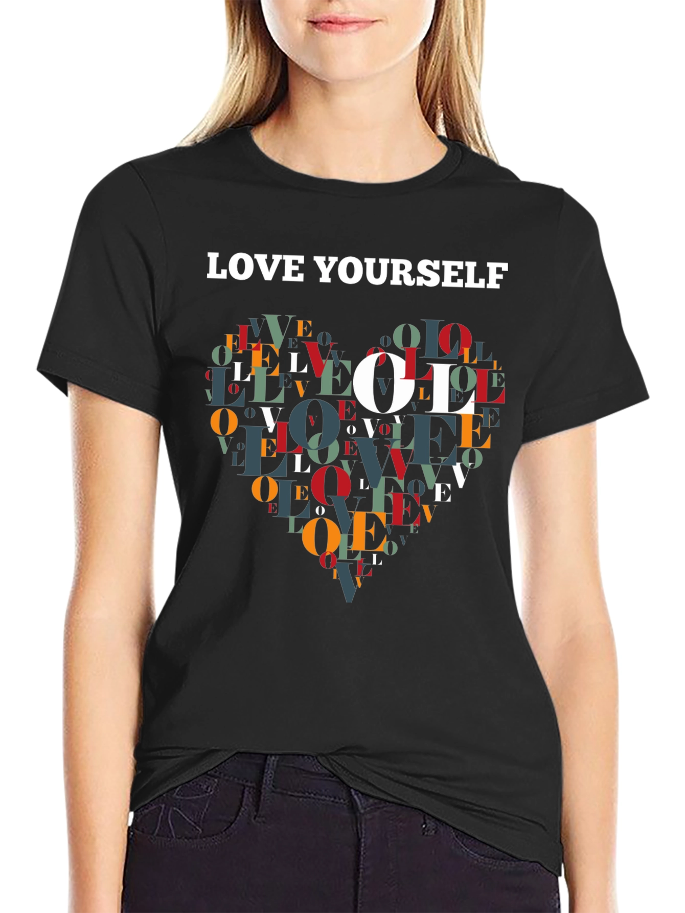 Love Yourself Graphic Print Black T-Shirt