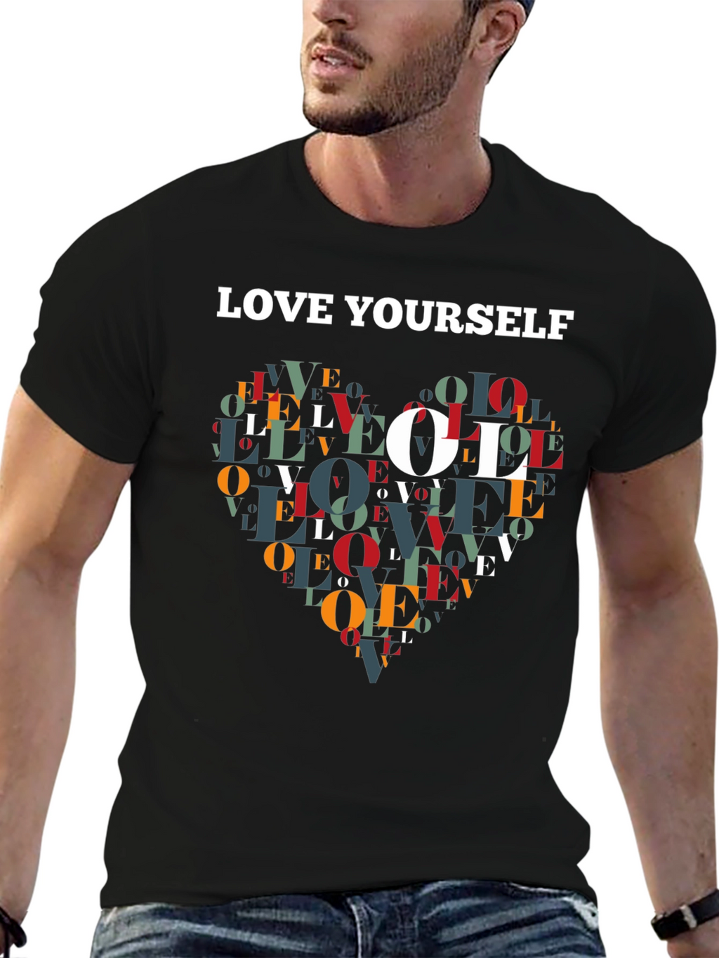 Love Yourself Graphic Print Black T-Shirt
