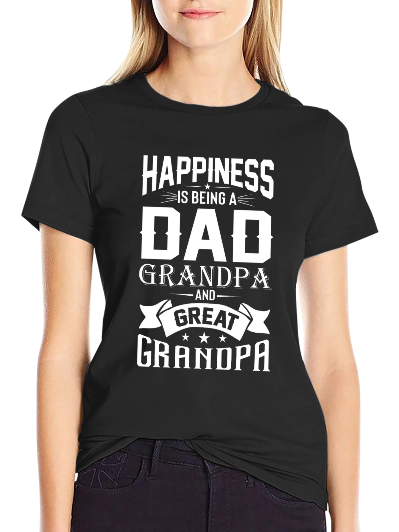 Happiness Is Being A Dad Grandpa Great Grandpa T-Shirt